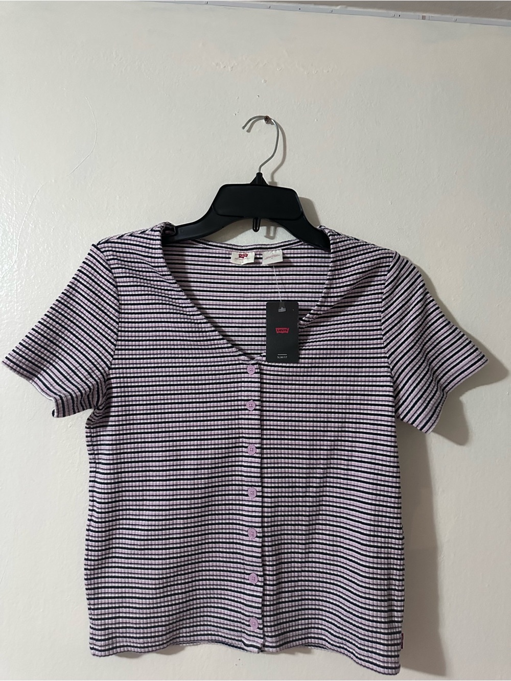 Levi's Lavender and White Striped Button-Front Women's Top